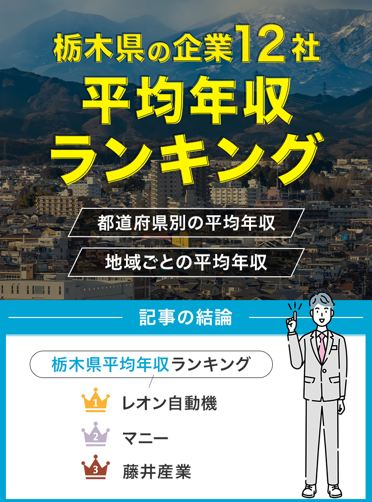 栃木県の企業12社平均年収ランキング